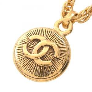 CHANEL Authentic Gold Logo Necklace